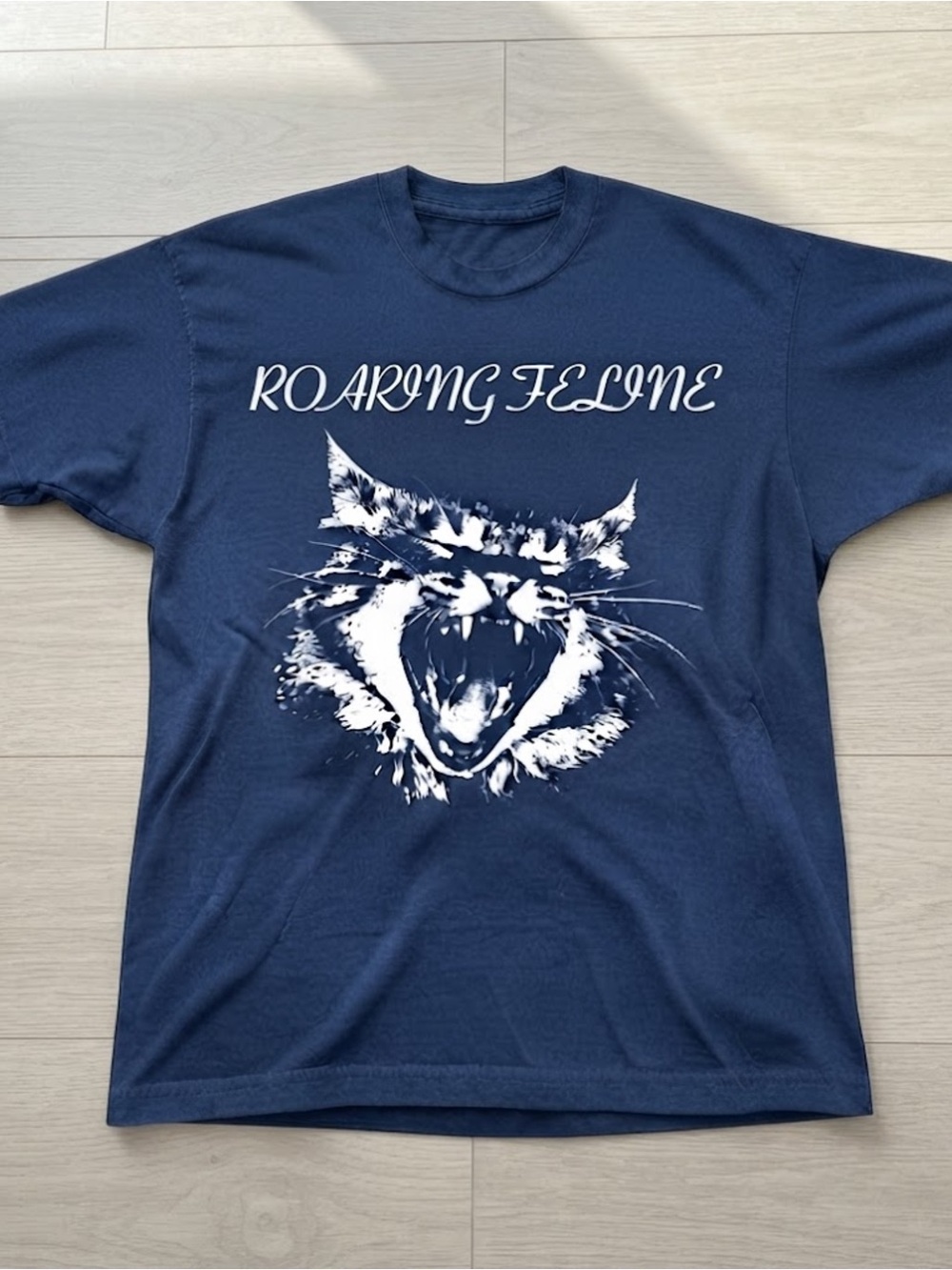 Roaring Feline Graphic Cat Print Gildan T-Shirt - Navy